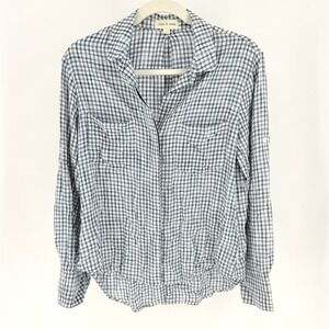 Cloth & Stone Blue White Plaid Split Back Button Down Shirt Small Spring Summer